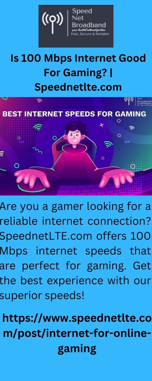 Are you a gamer looking for a reliable internet connection? SpeednetLTE.com offers 100 Mbps internet speeds that are perfect for gaming. Get the best experience with our superior speeds!

https://www.speednetlte.com/post/internet-for-online-gaming