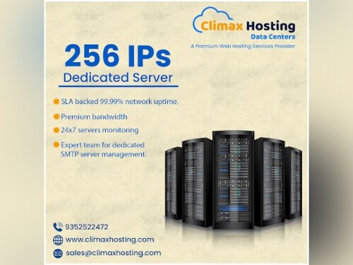 Climax Hosting is the best 256 IP Server provider at a low cost. The 256 IPs dedicated server is the best for the business that wants to promote the business in the market which has to deal with multiple IPs. This server is best for the person or businesses who want to host multiple websites under a single server. On this server, you can send bulk emails and can also run various applications, and make maximum use of resources.

https://www.climaxhosting.com/256-ips-dedicated-server.php