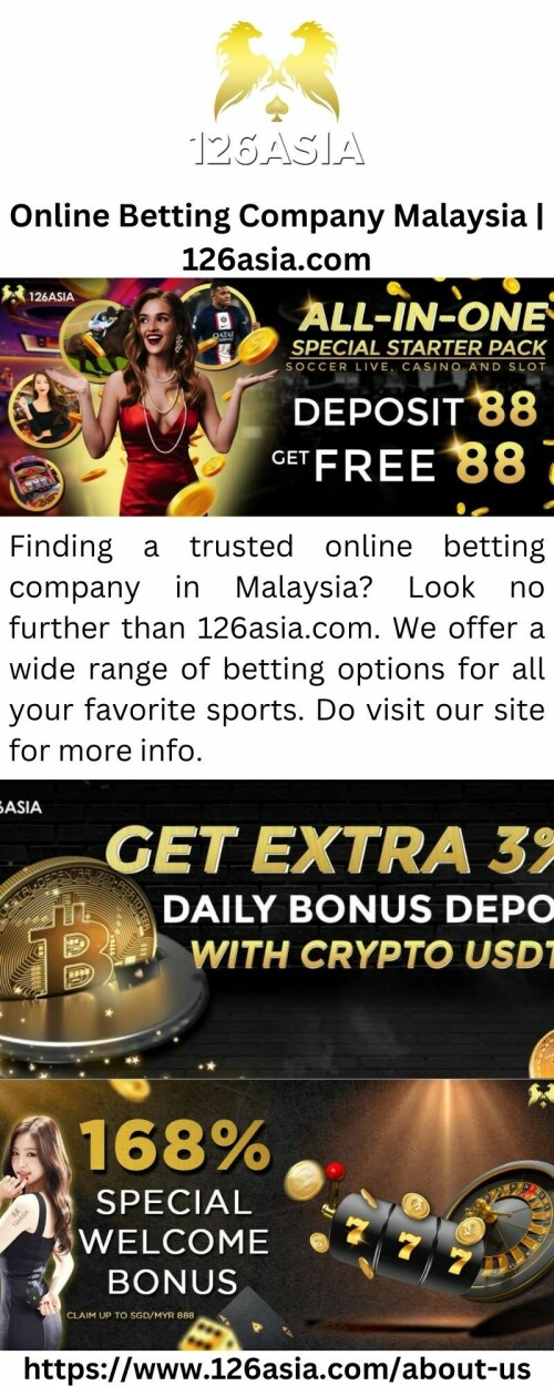 Finding a trusted online betting company in Malaysia? Look no further than 126asia.com. We offer a wide range of betting options for all your favorite sports. Do visit our site for more info.


https://www.126asia.com/about-us