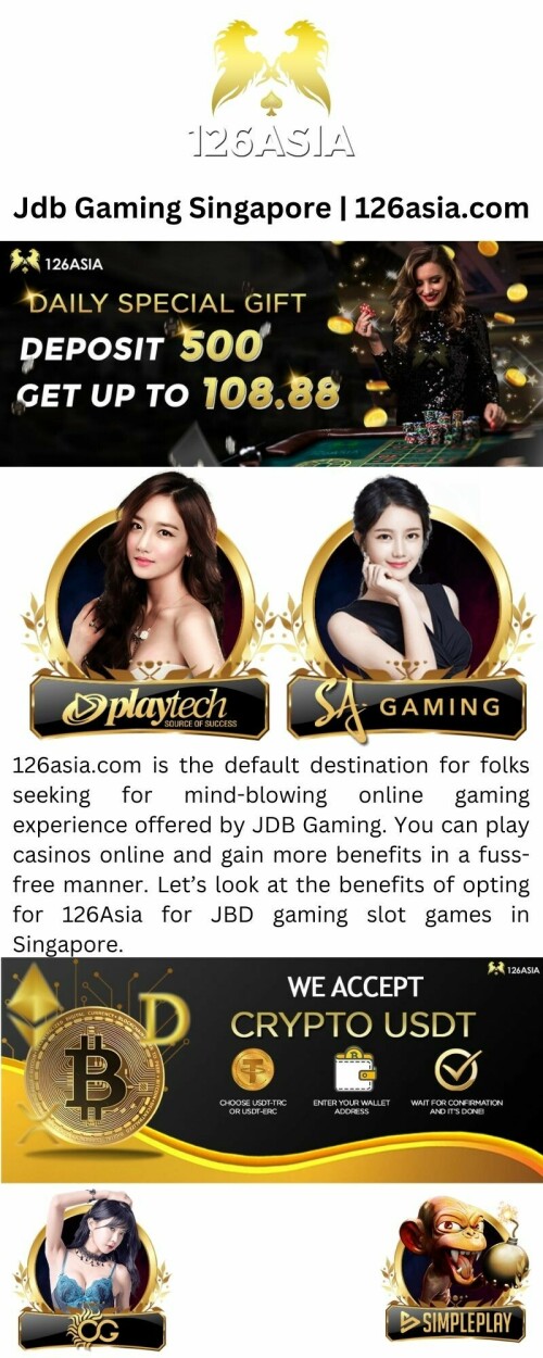 126asia.com is the default destination for folks seeking for mind-blowing online gaming experience offered by JDB Gaming. You can play casinos online and gain more benefits in a fuss-free manner. Let’s look at the benefits of opting for 126Asia for JBD gaming slot games in Singapore.

https://www.126asia.com/jdb
