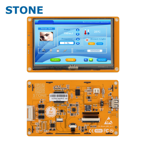 https://stone-hmi.com/industrial-series/
TFT displays are full-color LCDs providing bright, vivid colors with the ability to show quick animations, complex graphics, and custom fonts with different touchscreen options. Available in industry standard sizes and resolutions. These displays come as standard, premium MVA, sunlight readable, or IPS display types with a variety of interface options including RS232, RS482, RS422, and USB. Our line of TFT modules includes a custom PCB that supports Uart interface, audio support, or HMI solutions.