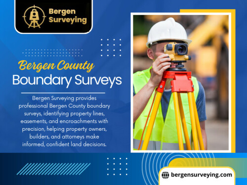 Zoning regulations in your area usually determine the distance between buildings and property lines. Without precise measurements, you could unknowingly cross setback lines, stop your project, or receive penalties. Bergen County Boundary Surveys offer the precise information necessary to remain in line with building requirements.

Find Us On Google Map : https://maps.app.goo.gl/yJf85xxpGkuTYMPT8

Address: 32 Courter Rd, Franklin Lakes, NJ 07417, US

Phone: ‪(201) 731-2264

Read Our Blogs:
https://bergensurveying.wordpress.com
https://bergensurveying.brushd.com
https://bergensurveying.jimdosite.com

Related Links:
https://linktr.ee/bergensurveying
https://soundcloud.com/bergensurveying
https://vimeo.com/bergensurveying

Related Tags:

#LandSurveyorBergenCounty,
#BergenCountyLand SurveyingCompany,
#BergenCountyPropertySurveyor,
#BoundarySurveyBergenCounty,
#BoundarySurveyForFence,
#BergenCountyBoundarySurveys,
#BergenSurveying,
