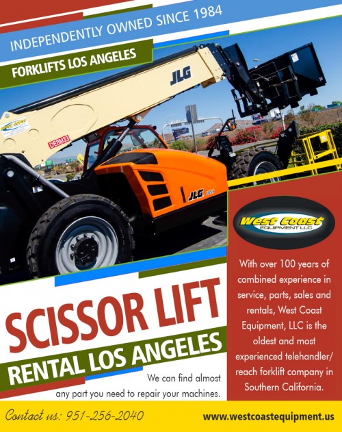 Find the best option by choosing scissor lift rental in Los Angeles at http://westcoastequipment.us/scissor-lift-rentals/

Visit : http://westcoastequipment.us/reach-forklift-rentals/

http://westcoastequipment.us/boom-lift-rentals/
http://westcoastequipment.us/scissor-lift-rentals/

Find Us : https://goo.gl/maps/DHTfY7LnMio

Scissor lifts come in all shapes and sizes, from small push-around indoor personnel lifts to large-scale heavy machines that can reach up to 20 meters. A range of lifts is available to rent from powered access hire companies that specialize in aerial work platforms. They will be able to advise you if you are unsure which size or type of lift you need, and you may even be able to negotiate a bespoke hire scissor lift rental in Los Angeles package that fits your budget.

Social Links : 
http://www.alternion.com/users/ScissorLiftLA/
http://juliamartin.brandyourself.com/
https://about.me/ForkliftRentalSanDiego/
https://en.gravatar.com/reachforkliftrentallosangeles

West Coast Equipment LLC

958 El Sobrante Road Corona, California 92879
Call Us: +1.951.256.2040
Email : sales@WestCoastEquipment.us
Mon - Fri 06:00 AM - 05:00 PM

Our Services : 

Boom Lift Rental San Bernardino
Boom Lift Rental Riverside
Scissor Lift Rental San Bernardino
Forklift Rental San Bernardino
Construction Equipment Rental Los Angeles CA
Forklift Rental Riverside
Scissor Lift Rental Los Angeles
Forklifts Los Angeles
Boom Lift Rental Inland Empire
Forklift Rental Orange County