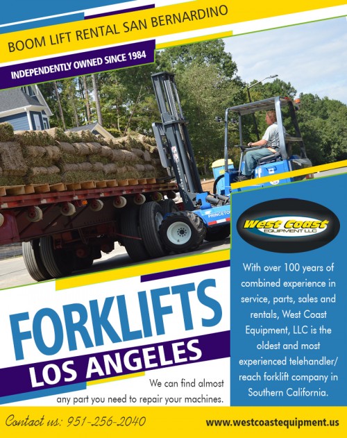 Forklifts in Los Angeles for all makes & models at http://westcoastequipment.us/reach-forklift-rentals/

Visit : http://westcoastequipment.us/reach-forklift-rentals/

http://westcoastequipment.us/boom-lift-rentals/
http://westcoastequipment.us/scissor-lift-rentals/

Find Us : https://goo.gl/maps/DHTfY7LnMio

A forklift in Los Angeles is a perfect choice when you need a forklift for a short time. On Holidays when orders are coming in faster than your current fleet can handle you will need more forklifts to keep up with the demand. Buying more, in this case, would probably not be wise, mainly if they will not be used much the rest of the year. So whatever your need, a forklift rental can help you keep up with your customer's demands.

Social Links : 
https://www.behance.net/forkliftslosangeles
https://forkliftslosangeles.wixsite.com/boomliftrental
http://www.dailymotion.com/ScissorLiftLosAngeles
https://www.goodreads.com/user/show/44668003-forklift-rental

West Coast Equipment LLC

958 El Sobrante Road Corona, California 92879
Call Us: +1.951.256.2040
Email : sales@WestCoastEquipment.us
Mon - Fri 06:00 AM - 05:00 PM

Our Services : 

Boom Lift Rental San Bernardino
Boom Lift Rental Riverside
Scissor Lift Rental San Bernardino
Forklift Rental San Bernardino
Construction Equipment Rental Los Angeles CA
Forklift Rental Riverside
Scissor Lift Rental Los Angeles
Forklifts Los Angeles
Boom Lift Rental Inland Empire
Forklift Rental Orange County