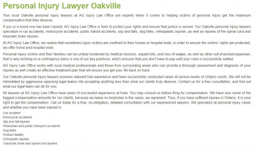 AG Injury Law Office
2020 Winston Park Dr #104
Oakville, ON L6H 6X7
(800) 870-3194

https://aginjurylaw.ca