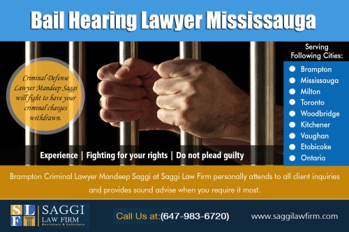 Bail Lawyer Brampton Service Help Protect Citizen's Right to Bail at https://saggilawfirm.com/other-services/

Our Service: 
Hire Criminal Lawyer For A Bail Hearing
Do I Need A Lawyer For A Bail Hearing
How Long Does It Take To Get A Bail Hearing

ADDRESS--	
2250 Bovaird Dr E #206, Brampton, ON L6R 0W3, Canada

WEBSITE-	saggilawfirm.com
PHONE-		+1 647-983-6720

Being arrested is never fun, and when defendants enlist the help of bondsmen to help meet the requirements, the court is assured the defendant will return to court. We help tremendously on cutting down the number of bail bonds forfeiture. A bail bondsman acts as a safety net, in many ways, for both sides. in particular, a bail bondsman acts as an agent on behalf of an insurance company whose field is in bail bonds. A professional Bail Hearing Lawyer Brampton, the agent fully understands the law and he knows the magnitude of supporting the process.

Social:
http://company.fm/Post.aspx?id=3068567
https://www.ispionage.com/research/CA/saggilawfirm.com/
https://www.unitymix.com/bestcriminallawyernearme
https://www.trepup.com/criminaldefencelawyerbramptonmandeepsaggi/
https://traiborg.com/profile/bestcriminallawyernearme
https://bestcriminallawyernearme.tumblr.com/
https://goodcriminallawyersnearme.tumblr.com/
https://criminaldefenseattorneysnearme.tumblr.com/
https://criminaldefenselawyernearmyloc.tumblr.com/
https://topcriminaldefenseattorneys.tumblr.com/