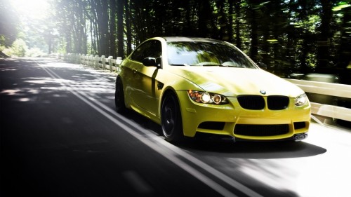 Auto bmw m3 yellow road forest summer 4 1366x768