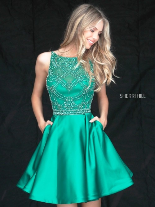 http://www.homecomingsdresses.com/sherri-hill-51504-high-neck-beaded-bodice-2017-emerald-satin-aline-homecoming-dresses-p-424.html#.WeAOY1tL-70