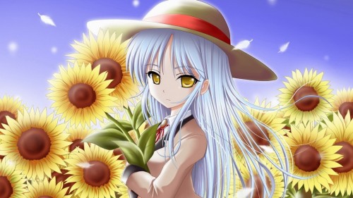 Girl sunflowers anime walking angel 5 1366x768