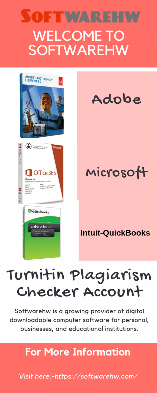 Buy Turnitin Plagiarism Checker Account for one-year unlimited slots (papers) limits or for 6 months here with us at softwarehw.com; we offer a range of computer software, android and mac software, and apps. Visit us to see what we have to offer you.
Visit here:-https://softwarehw.com/home/category/Turnitin-Account