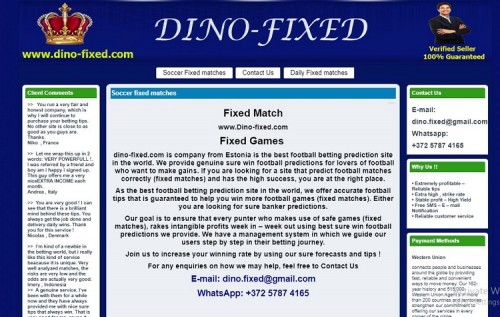 Sure Sources, Football Tips, fixed match, Real Fixed Matches, soccer fixed matches, sure free fixed matches, today fixed matches, fixed games, Soccervista tips predictions. contact us for more info to dino.fixed@gmail.com
dino-fixed.com is company from Estonia is the best football betting prediction site in the world. We provide genuine sure win football predictions for lovers of football who want to make gains. If you are looking for a site that predict football matches correctly (fixed matches) and has the high success, you are at the right place.As the best football betting prediction site in the world, we offer accurate football tips that is guaranteed to help you win more football games (fixed matches). Either you are looking for sure banker predictions.Our goal is to ensure that every punter who makes use of safe games (fixed matches), rakes intangible profits week in – week out using best sure win football predictions we provide. We have a management system in which we guide our users step by step in their betting journey.

#bestfixedmatches #fixedgames #fixedmatches #fixedmatch #fixedmatchesfortomorrow #soccerfixedmatches #surewinsfortomorrow #realfixedmatches #verifiedsellerfixedmatches #realsourcefixedmatches

Web: https://dino-fixed.com/