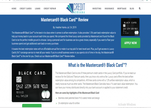 The phenomenally same mastercard diminish card remains reliable for cash related establishments. In the event that you have a memory card beginning 

from Chase, take a stab at inspecting a 

unmistakable memory card supplier. 

#blackcardmastercard #mastercardblackcardreview #mastercardblackcard #blackcardmastercardreview 

Web:https://creditnervana.com/mastercard-black-card-review
