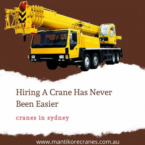 Mantikore Cranes is the supplier of cranes in Sydney. We provide safe and reliable cranes of all types for sale and hire for construction sites. We supply highly-skilled well-trained crane personnel for a short or long duration. Mantikore cranes provide cost-effective solutions to the lifting needs of its clients. Whichever crane you can be assured it is the most viable to get the job done.  We provide Tower Crane, Mobile Cranes, Self-Erecting cranes, Electric Luffing cranes etc. View our complete range of new and used construction equipment and machinery for sale throughout Australia. Give us a call on 1300 626 845 to hire cranes!


Website:  https://mantikorecranes.com.au/

Address:  PO BOX 135 Cobbitty NSW, 2570 Australia
Email:  info@mantikorecranes.com.au 
Opening Hours:  Monday to Friday from 7 am to7 pm

You can follow us on our social accounts: 

Facebook
https://www.facebook.com/pg/Mantikore-Cranes-108601277292157/about/?ref=page_internal
Instagram
https://www.instagram.com/mantikorecranes/
Twitter
https://twitter.com/MantikoreC