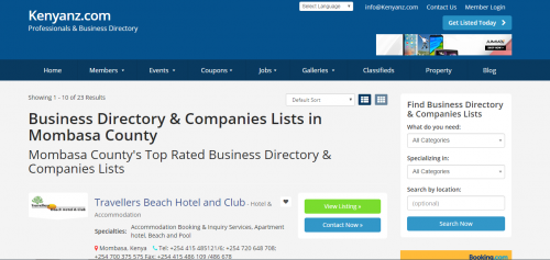 Search our Mombasa County Local Business Directory & Companies List database and connect with top rated Business Directory & Companies Lists in Mombasa County.
Visit here:- https://www.kenyanz.com/mombasa-county