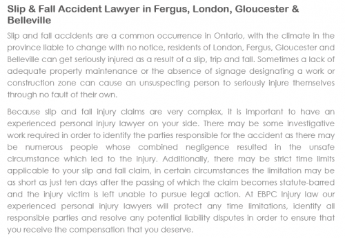 EBPC Personal Injury Lawyer
1017 Western Road Unit 208
London, ON N6G 1G5
(800) 259-3082

https://ebpclaw.ca/london.html