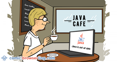 The programmer forgot to update Java, so he went to the coffee shop to get a fresh one.

For more browser comics visit comic.browserling.com. New jokes about browsers and web developers every week!