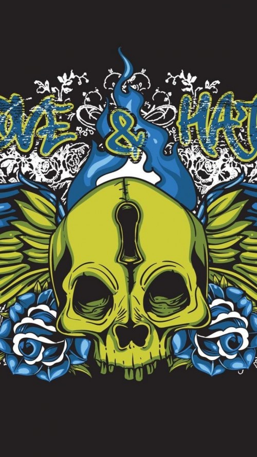 Skull style graphics wings love hate two sides 57106 1080x1920